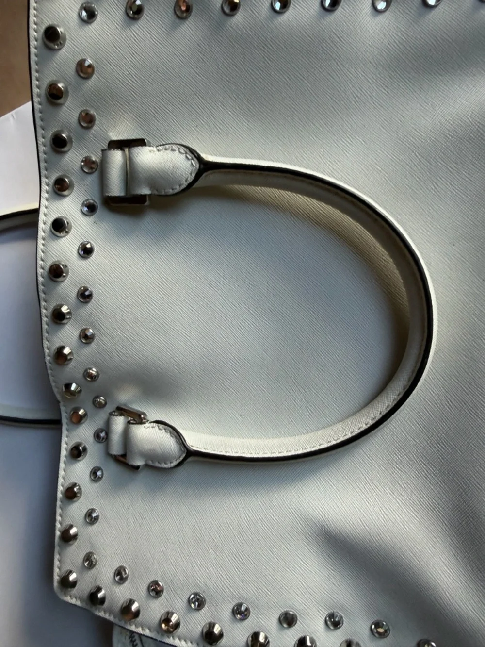 Michael Kors White Studded Saffiano Satchel with Silver Hardware - Picture 5 of 7